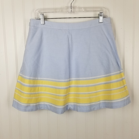 Vineyard Vines Embroidered Cotton Mini Skirt Blue Yellow Stripe Lined A line Zip - Picture 2 of 8